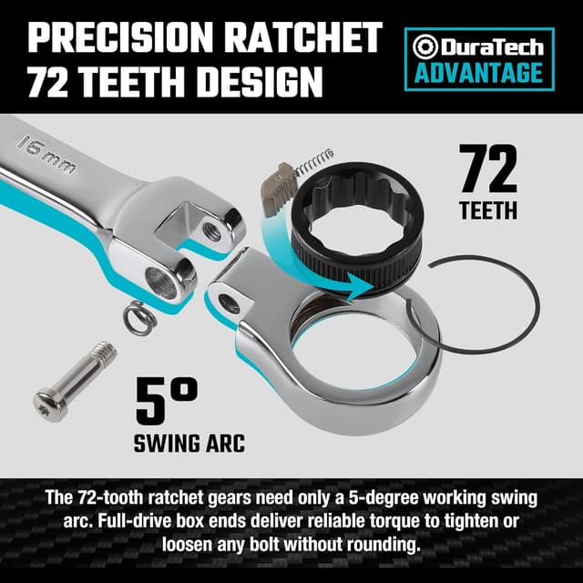 Thumbnail 3 de Duratech 12 piezas llaves de carraca 8–19 mm cabeza flexible