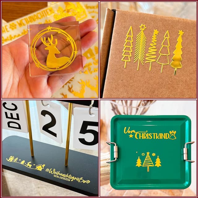 Thumbnail 6 de Aoiuenok Rub-on Sticker Weihnachten in Gold Metallic – 3 Bögen für DIY, Karten & Geschenke