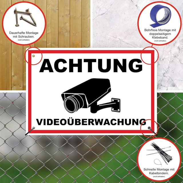 Detalle de STROBO 2x XXL „Achtung Videoüberwachung“-Schild (40 x 30 cm) aus Alu-Dibond, 3 mm