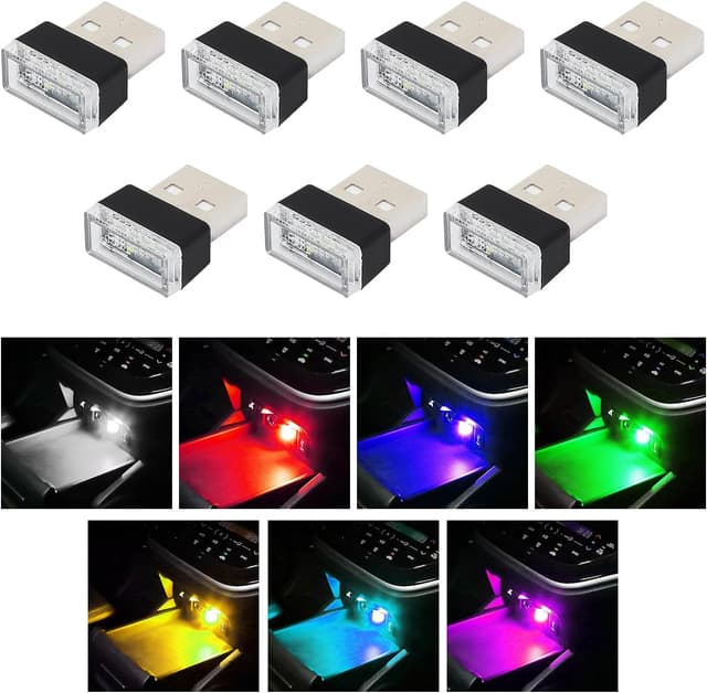 Detalle de Augeny 7 PCS USB LED Car Interior Atmosphere Lamp (Plug-in USB, Multi-Color)