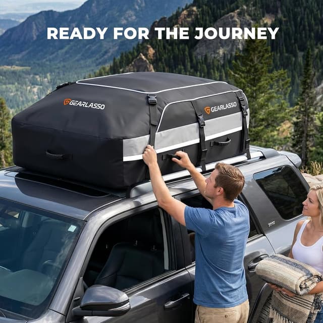 Detalle 1 de GEARLASSO Car Roof Bag 21 Cubic Feet – waterproof rooftop cargo bag for cars, SUVs & vans