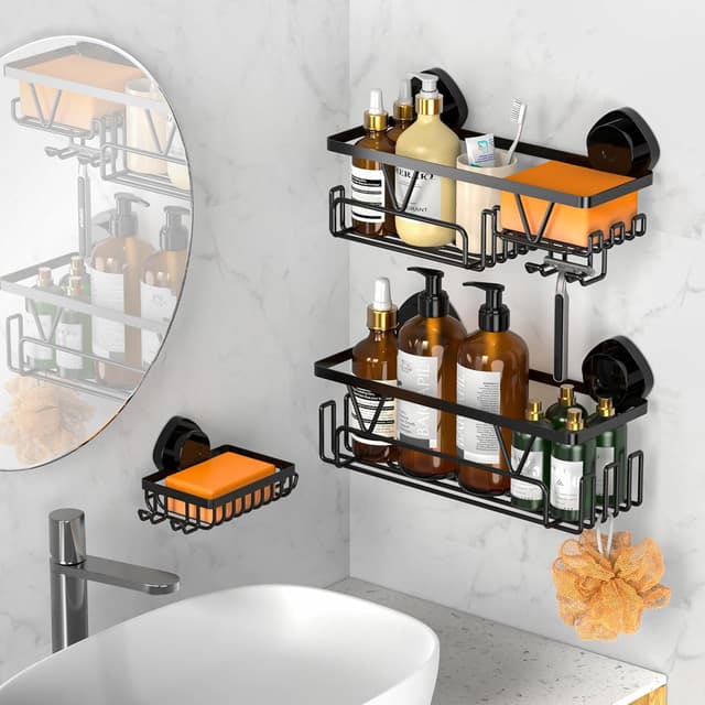 Thumbnail 2 de Kegii Estantería Ducha Telescópica 4 Cestas Negro