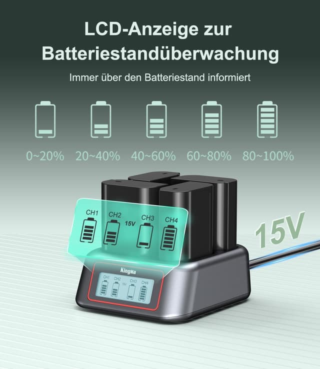 Detalle de King Ma NP-FZ100 Ladegerät mit 4 Kanälen