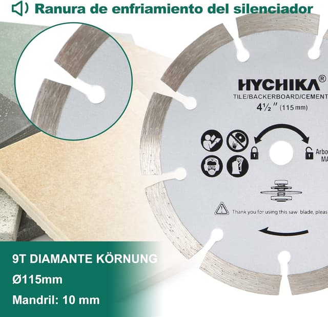 Detalle de HYCHIKA Lame per sega circolare da 115 mm con 3 dischi (24T TCT, 60T HSS, 9T diamantato) per legno, metallo morbido e piastrelle