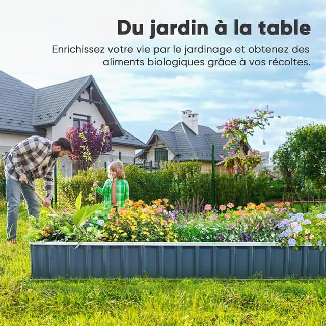 Thumbnail 6 de KING BIRD Bac de jardin surélevé 170 x 170 x 30 cm en acier galvanisé anthracite, 4 méthodes d’installation, 8 étiquettes T et gants