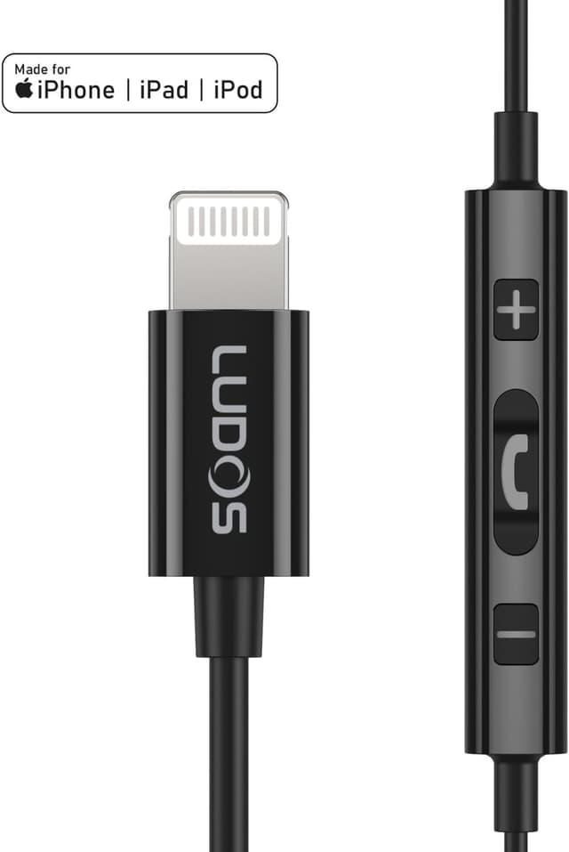 Thumbnail 6 de LUDOS Ultra Lightning Wired Earphones (Apple MFi Certified) for iPhone with Microphone Control, Black