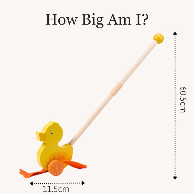 Detalle de Jaques of London Waddles the Duck Wooden Push Along Toy (12 months+) for first steps