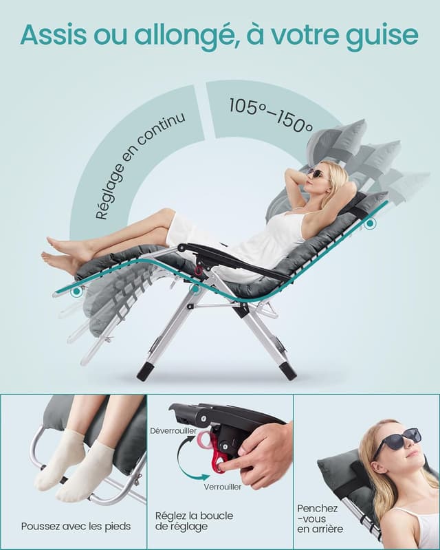 Detalle 2 de SONGMICS Chaise de gravité Zéro 110 kg