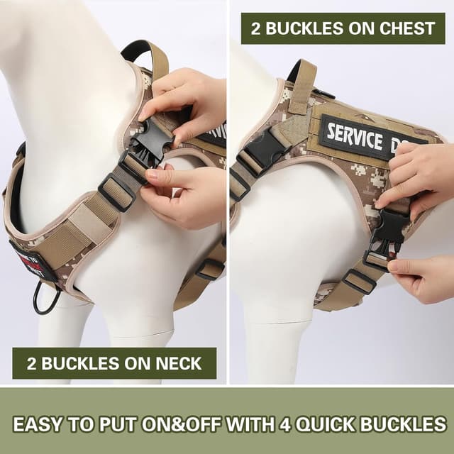 Detalle de Belababy Tactical Anti Pull Dog Harness (Yellow Camo) – Adjustable Front Clip, Breathable Service Vest with Handle – XL