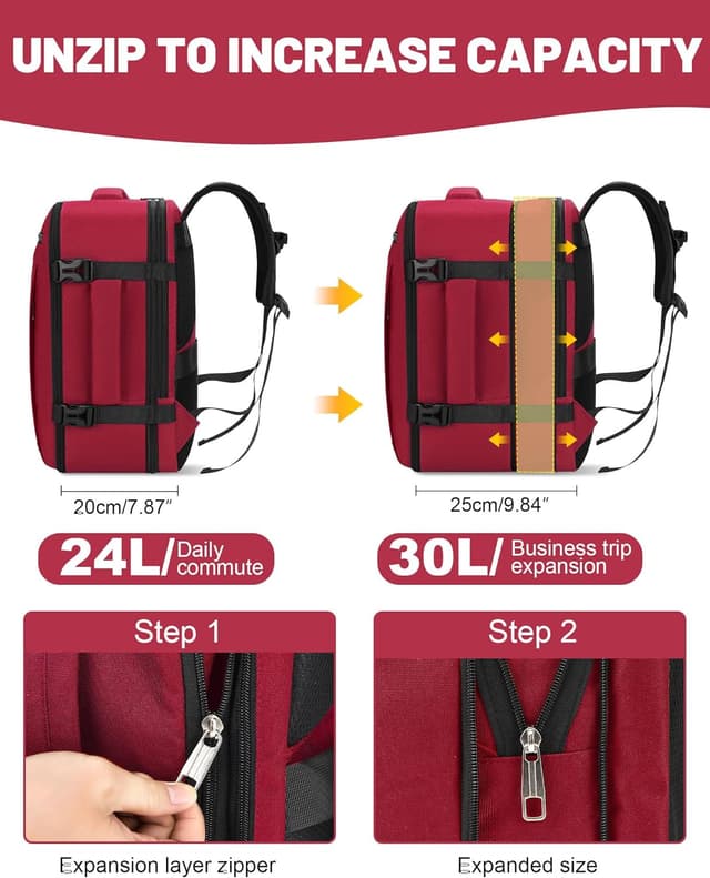 Detalle de MOCOCITO Sac à dos de voyage cabine avion 40x30x20 pour ordinateur 15,6'' – Rouge