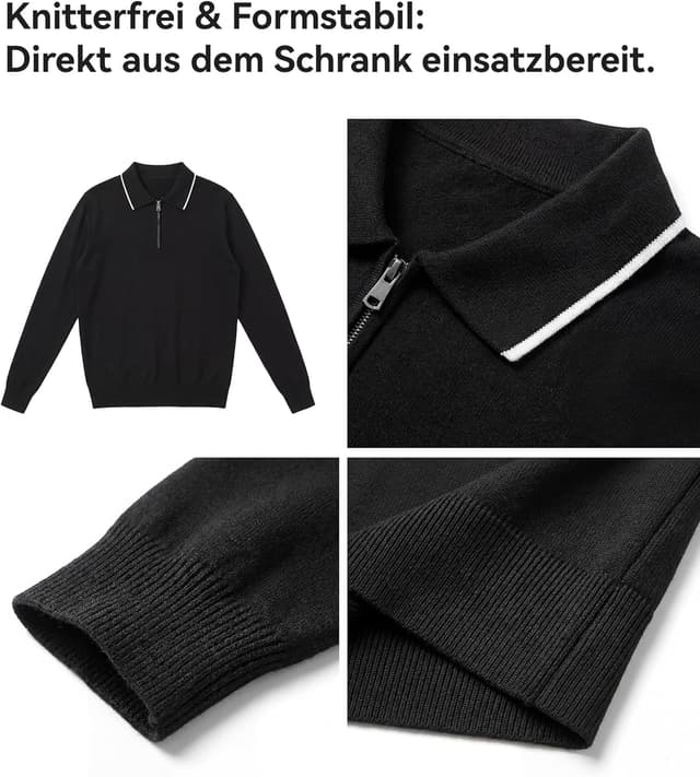 Detalle 2 de GLESTORE Herren Poloshirt: knitterarmes Kurzarmhemd mit Reißverschluss