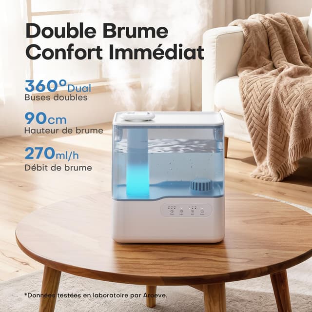 Detalle 2 de Humidificateur AROEVE 5L ultrasonique à remplissage par le dessus, brume froide + diffuseur d’huiles essentielles