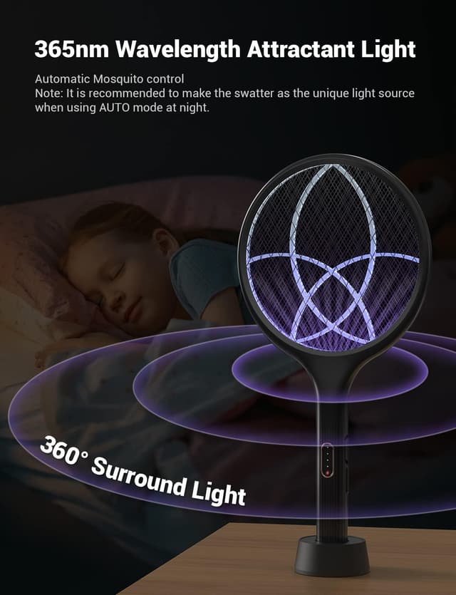 Detalle de YISSVIC Electric Fly Swatter Racket with 4000V Grid (1500 mAh) – USB-C Charging, Indoor/Outdoor Bug Zapper