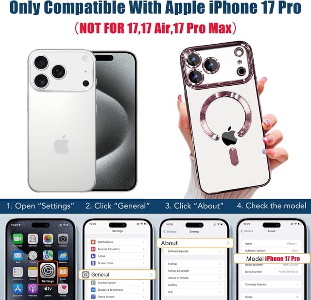 Detalle de Misscase Magnetic Clear Case for iPhone 17 Pro (6.3 inch) with Camera Lens Protector & Privacy Screen (Pink)