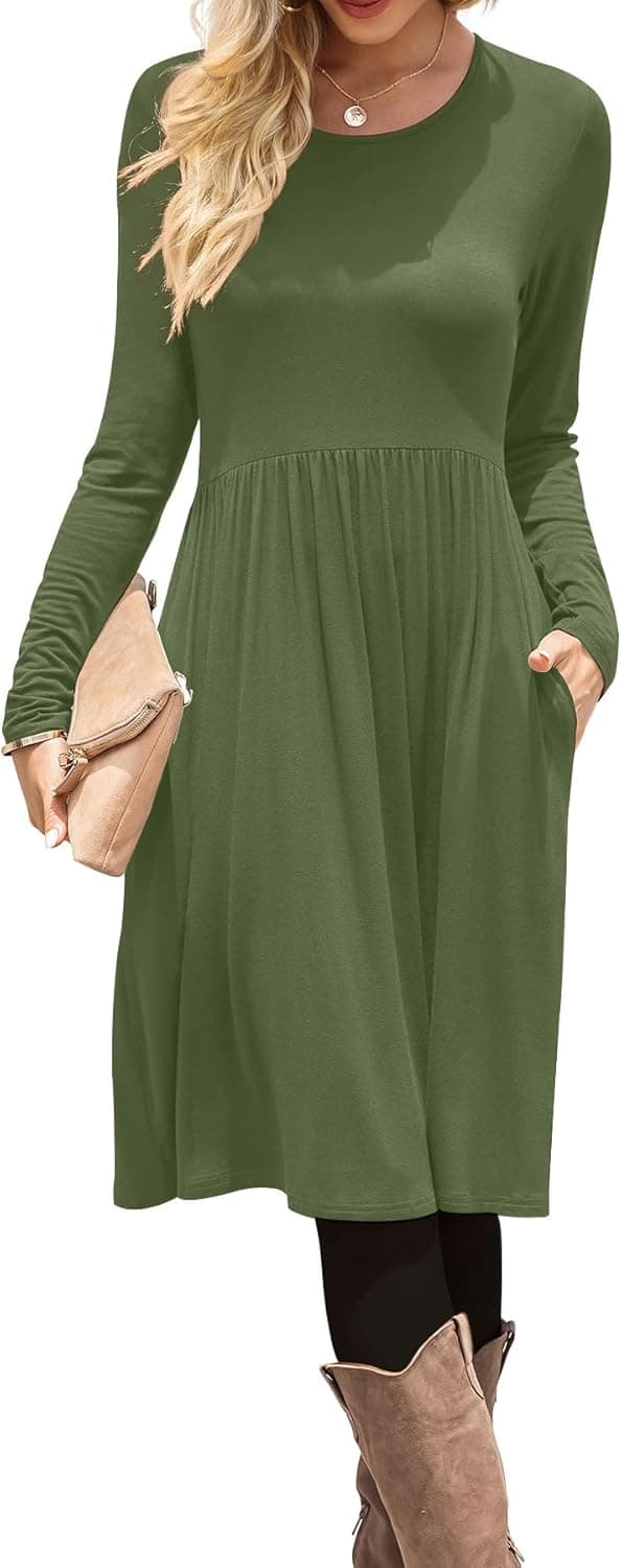 Thumbnail 6 de DB MOON Women Casual Long Sleeve Empire Waist Dress with Pockets