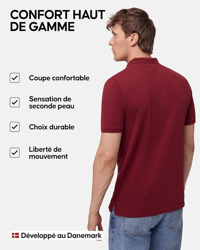 Detalle 2 de Danish Endurance Polo pour homme en coton biologique (coupe classique, manches courtes) – lot 1 ou 2