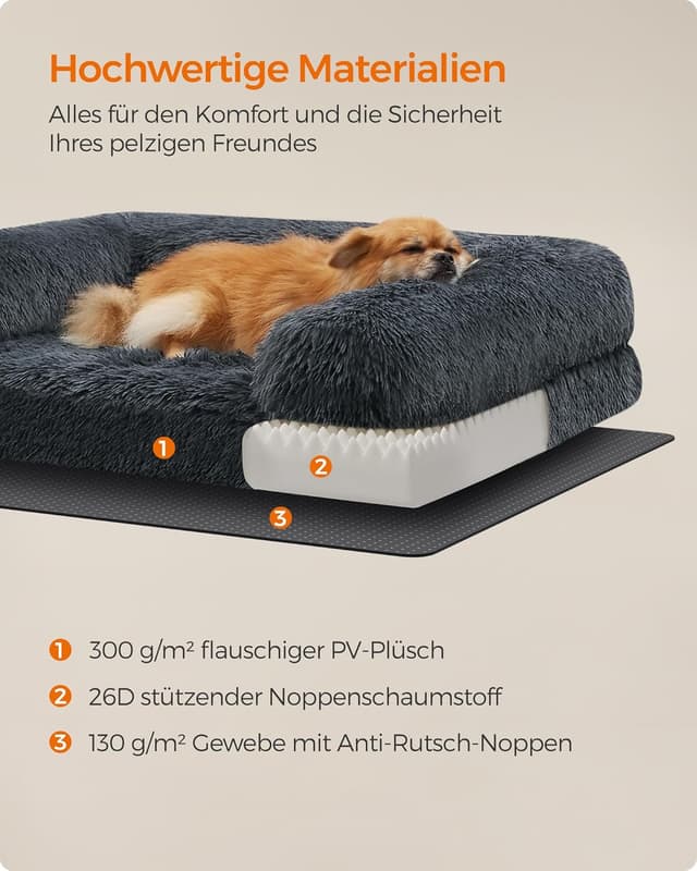 Detalle de Feandrea FluffyHug Hundebett (Größe M) – Hundekissen mit Noppenschaum, abziehbarer & waschbarer Bezug – 76 x 58 x 16 cm, dunkelgrau