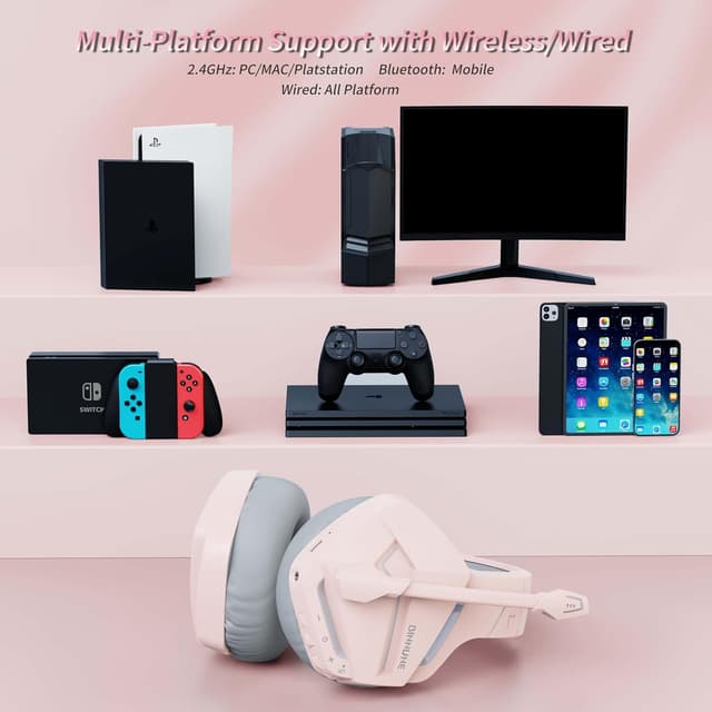 Detalle de BINNUNE Gaming Headset Wireless (2,4G & Bluetooth 5.3) für PS4/PS5 und PC – mit Mikrofon