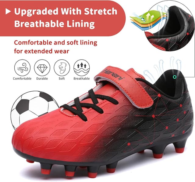 Detalle 2 de Kids FG/AG Football Boots – Boys and Girls Synthetic Trainers with Hook-and-Loop Closure