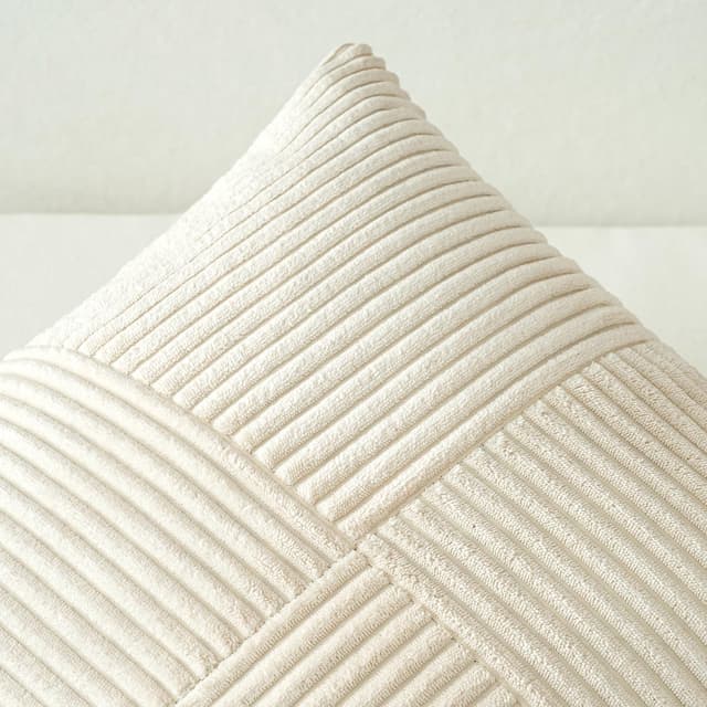 Detalle de MIULEE 2er-Set Kissenbezüge 40x60 cm Beige aus Kord – Patchwork-Design für Sofa & Boho-Deko