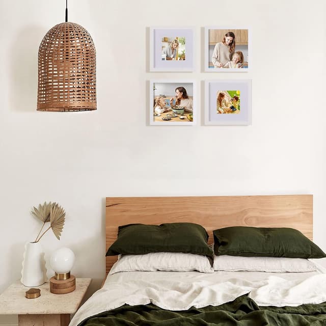 Detalle de EGOFINE 8x8 Solid Wood Photo Frames Set of 4 (White) with Acrylic Glass – square frames for 4x4 photos