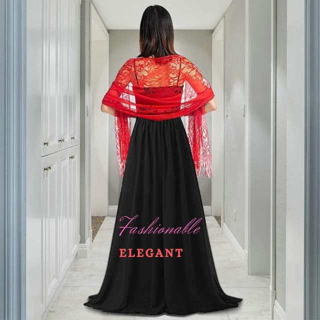 Detalle 2 de RY-EARL femme écharpe en dentelle crochet avec franges 185 × 65 cm (avec gland) pour cérémonies