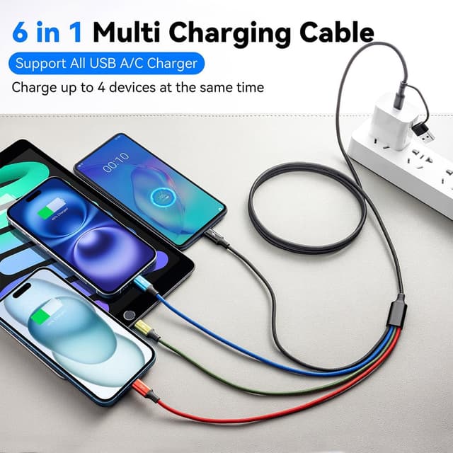 Detalle de MINLU Minlu Câble de charge 4 en 2 (lot de 2, 1,2 m) USB-A/C avec Micro-USB, Type-C et Lightning