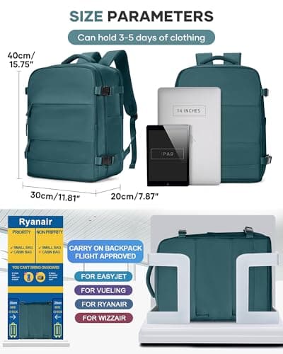 Detalle de BJLFS mochila de cabina 40x30x20 compatible Ryanair/Wizz Air/Vueling, portátil 17" y compartimento seco-húmedo (azul eléctrico)