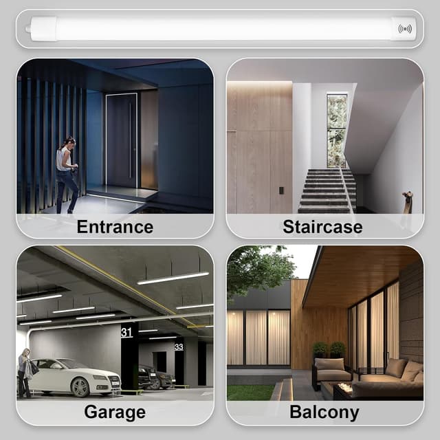 Detalle de LEOEU 2er Set 45W LED Feuchtraumleuchte mit Bewegungsmelder (IP65, 4.000K) – 150 cm, 4.950 lm