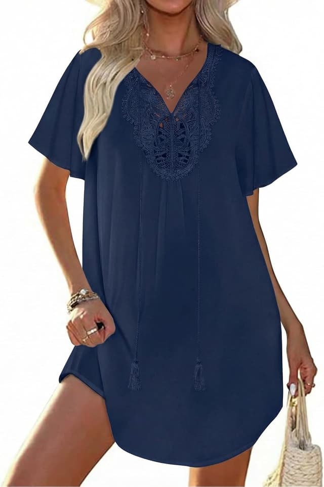 Detalle de Ekouaer copricostume donna con scollo a V e pizzo, vestito estivo tipo bikini cover-up