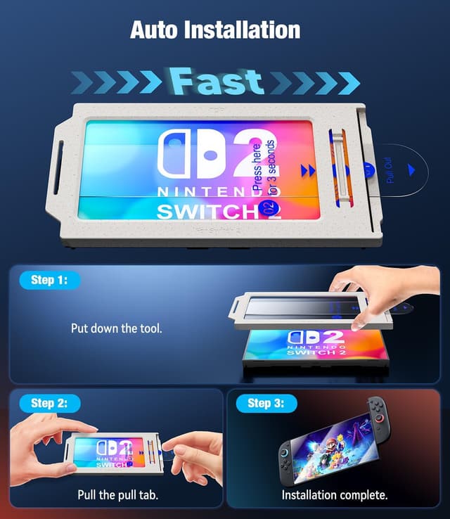 Detalle de Hoerrye Schutzfolie aus Panzerglas für Nintendo Switch 2 (HD klar, 2 Stück) – 7,9 Zoll, blasenarme Montage