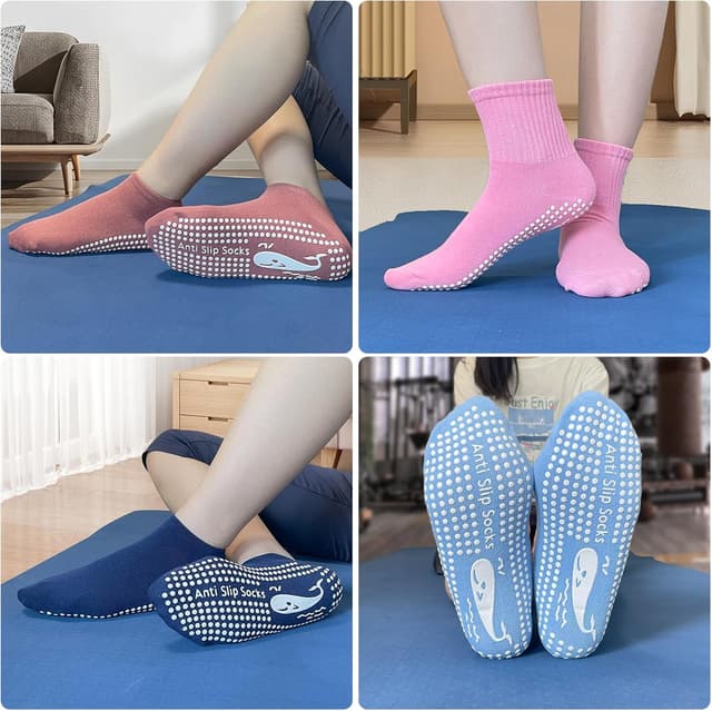 Detalle 2 de TENQUAN Yoga Socken mit rutschfestem Griffmuster (2 oder 4 Paar) für Damen & Herren, Unisex 35–46