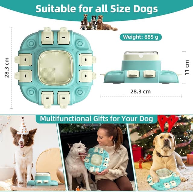 Detalle de CAROZEN Interactive Dog Puzzle Toys slow feeder with treat dispensing (up to 250g) for IQ training and enrichment