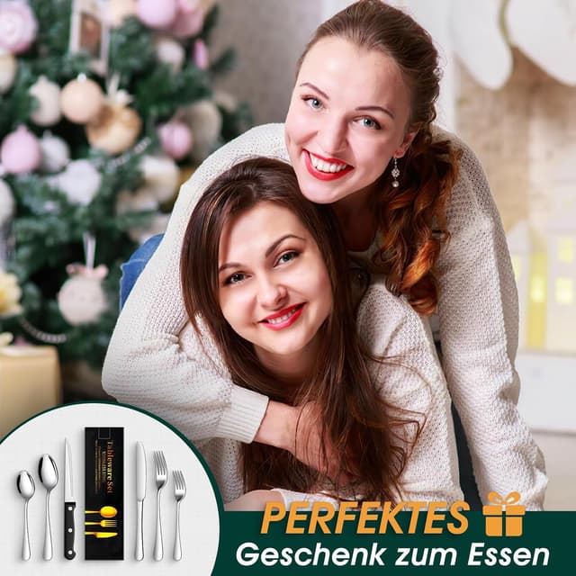 Thumbnail 6 de TAN REN Besteck-Set für 6 Personen, 36-teiliges Edelstahlbesteck mit Steakmessern (silber)