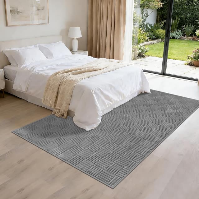 Detalle de VSIWB Living Room Rug 160 x 230 cm in Grey – washable, non-slip and soft fluffy floor mat