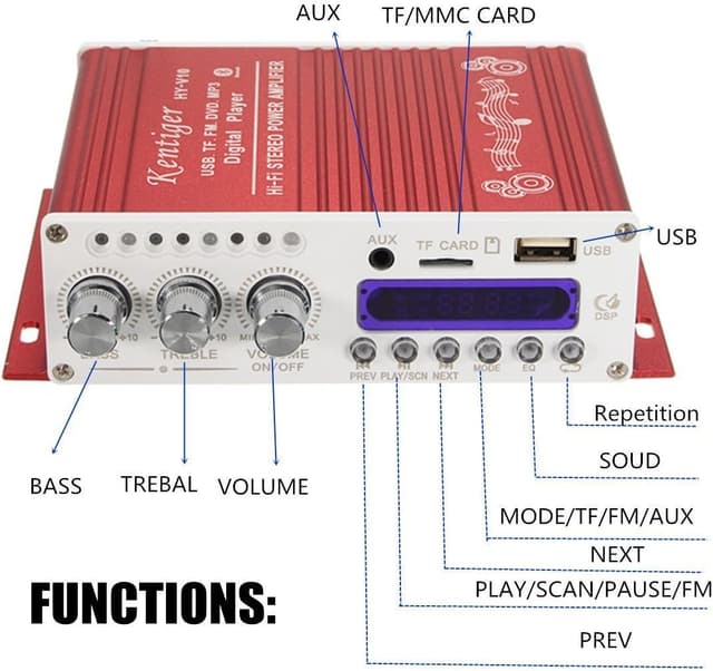 Detalle 2 de WINGONEER Mini Bluetooth Hi‑Fi AMP 12V