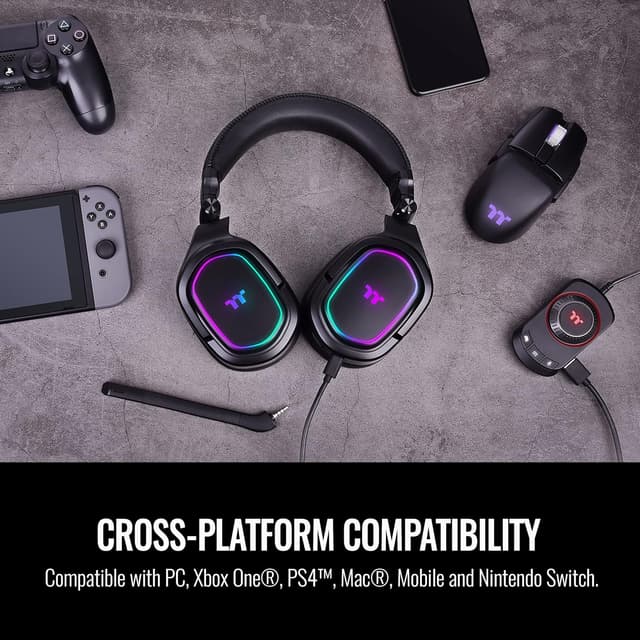 Detalle de Thermaltake Argent H5 RGB 7.1 Surround Gaming Headset (50mm Hi-Res Drivers) with Detachable Mic