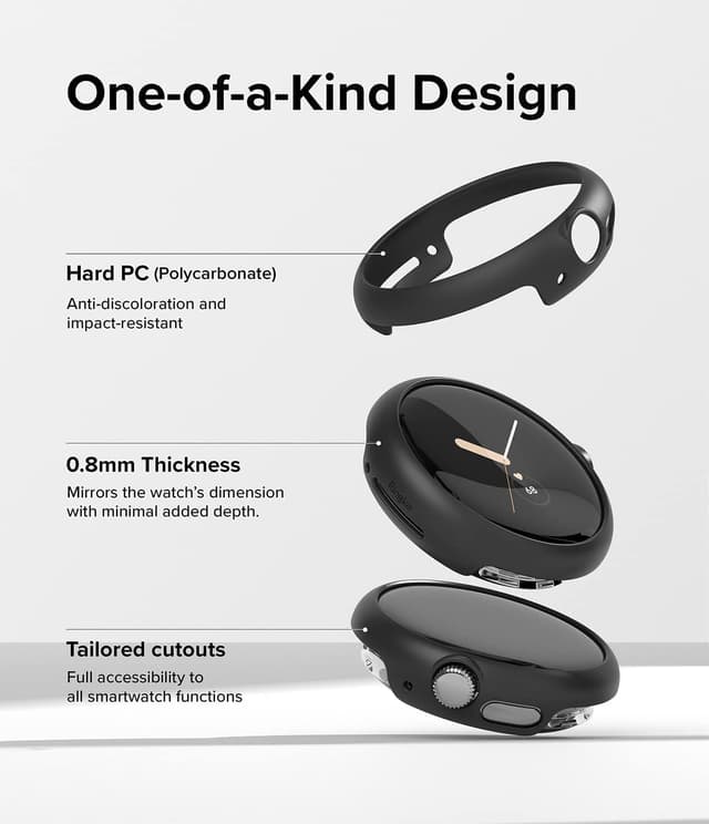 Detalle de Sichy Case with Screen Protector for Google Pixel Watch 3 (45mm) – Clear full-coverage PC cover