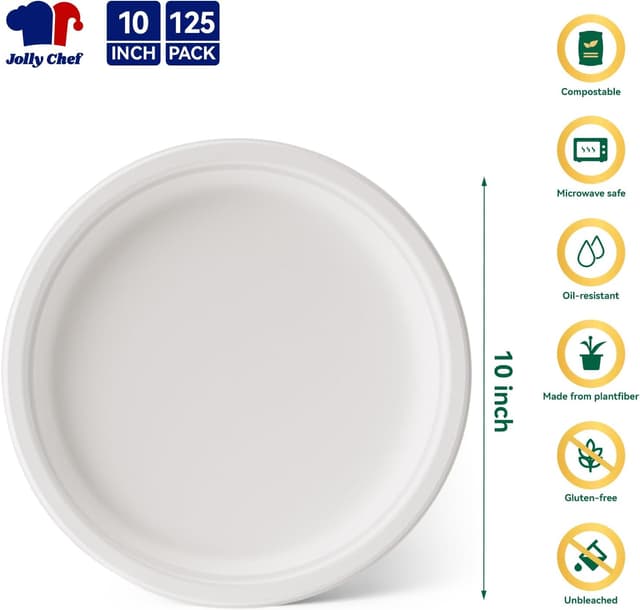 Detalle 2 de JOLLY CHEF Compostable Plates 10-inch 🍽