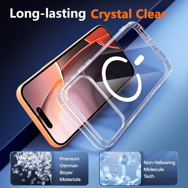 Detalle de WEYNRBOX Magnetische Schutzhülle für iPhone 17 Pro Max mit MagSafe & 2× Sichtschutzfolie (transparent)