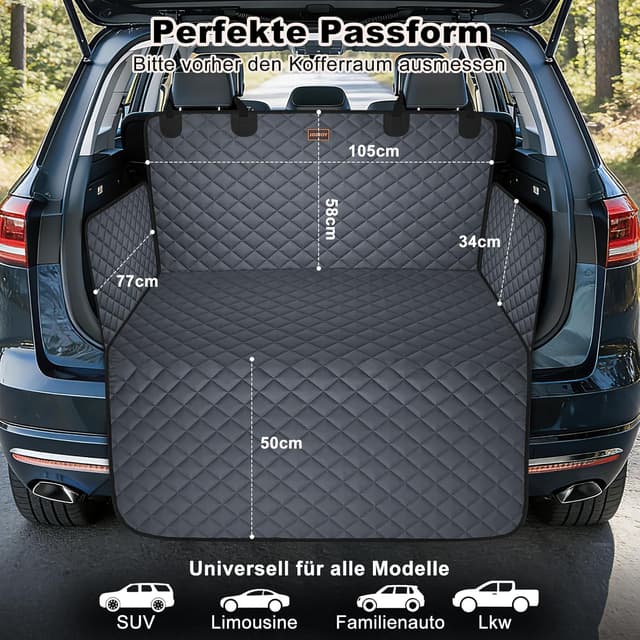 Detalle de JOEJOY Kofferraumschutz für Hund mit Seiten- und Ladeschwellenschutz (Universal) – kratzfest & waschbar