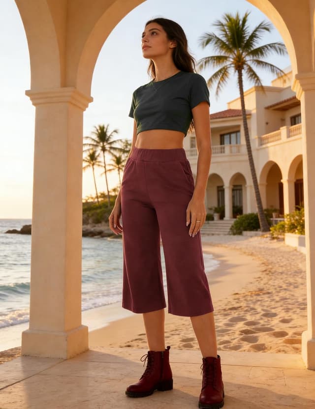 Detalle 2 de Crewhpo – Pantalon de jogging 3/4 femme en coton/polyester à taille haute