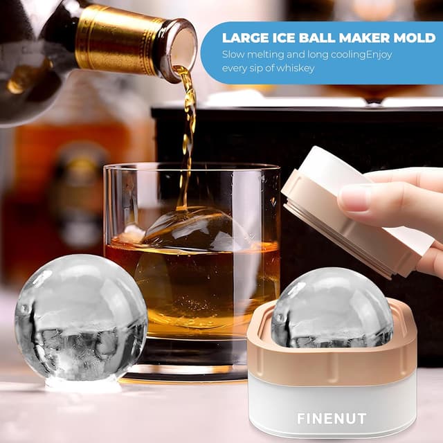 Thumbnail 6 de FINENUT Silicone Ice Ball Mold with Lid (2.5-inch sphere), 4 Pack