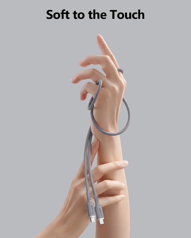 Detalle de SUNGUY Câble USB‑C silicone 2 x 2 m jusqu’à 100 W (5 A) charge rapide et transfert 480 Mbps – Gris