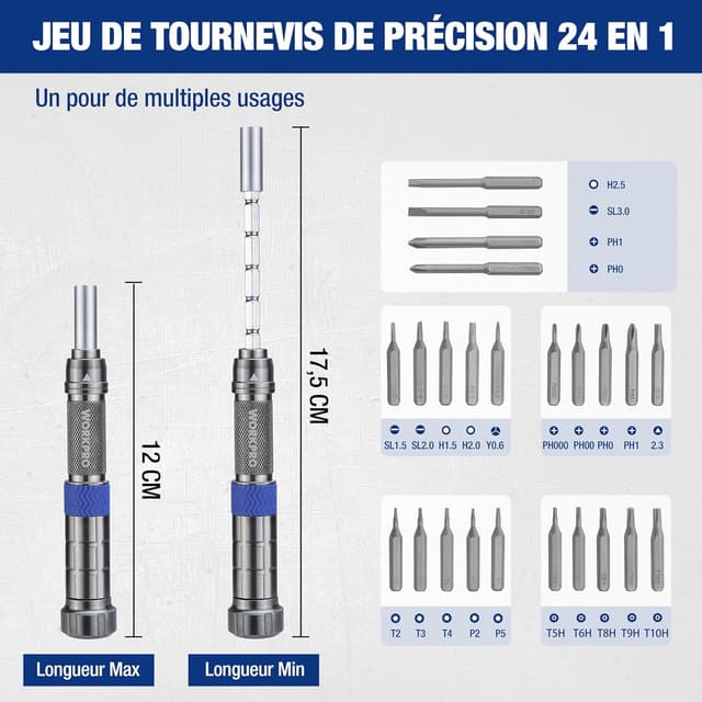 Detalle de WORKPRO Kit de tournevis de précision 26 pièces avec embouts magnétiques