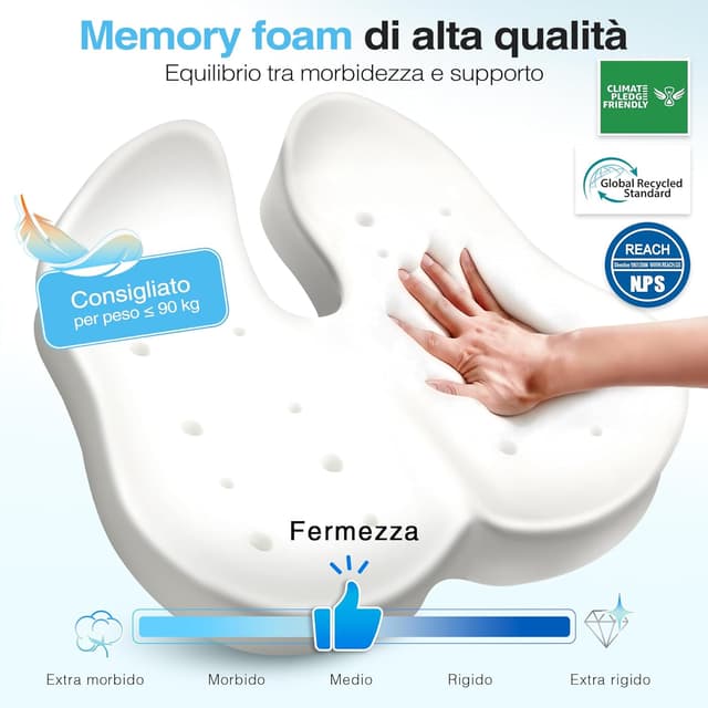 Detalle de POOTACK Cuscino per sedia da ufficio in memory foam con rivestimento traspirante