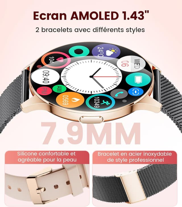 Detalle 2 de BENYAR Smart Montre Connectée Femme 1,43" AMOLED