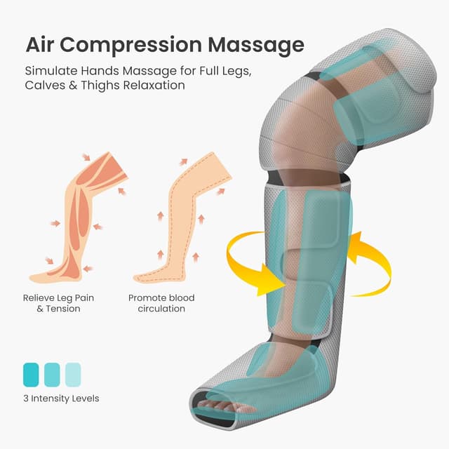 Detalle 2 de Snailax leg massager machine with compression and heat (grey) for knee and calf relief