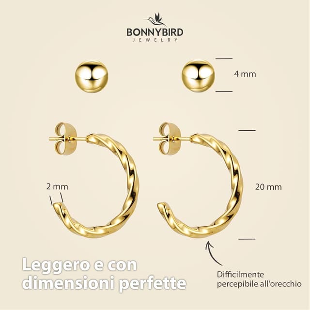 Thumbnail 4 de BONNYBIRD Orecchini Acciaio Chirurgico Donna oro rosa