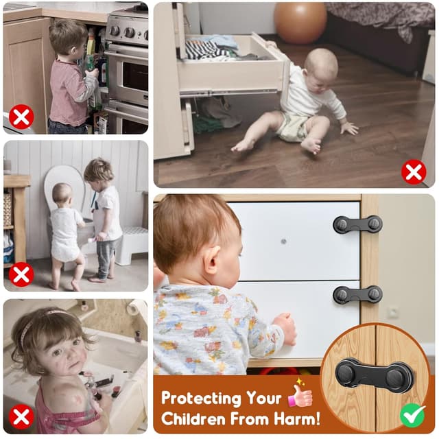 Detalle de Kimsky 12-teilig Kindersicherung für Schränke & Schubladen (Schwarz), ohne Bohren